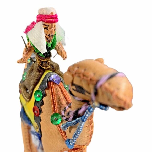 Vintage Arabian Dromedary Set of 3 Camels & Riders Hand Stitched Leather - Picture 5 of 12